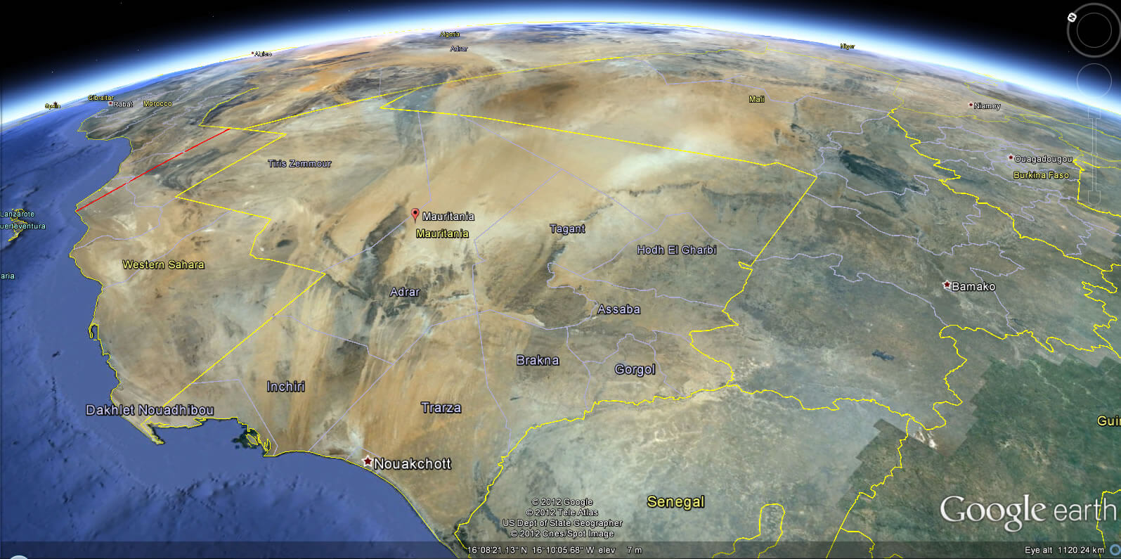 Mauritania Earth Map